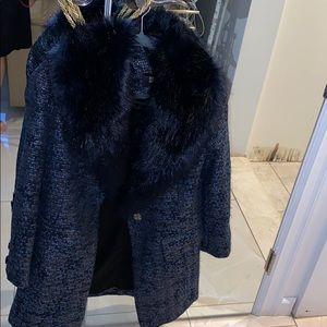 Badgley Mischka tweed coat with fur collar